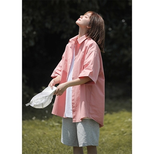 短袖衬衫女夏季学生宽松上衣chic港风复古衬衣高级感7004-P45图片