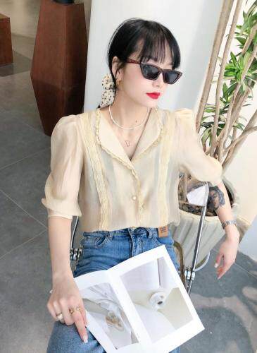 蕾丝花边翻领衬衣，女装，兰魅依生