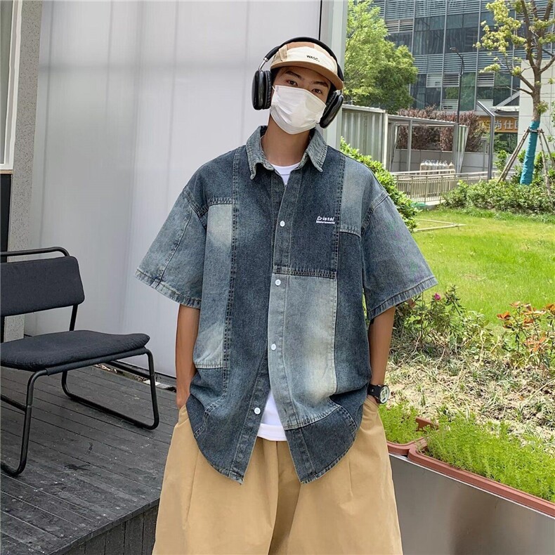 2025夏季新款男士宽松短袖衬衫潮流衬衣C1011,男装T恤,星座1108