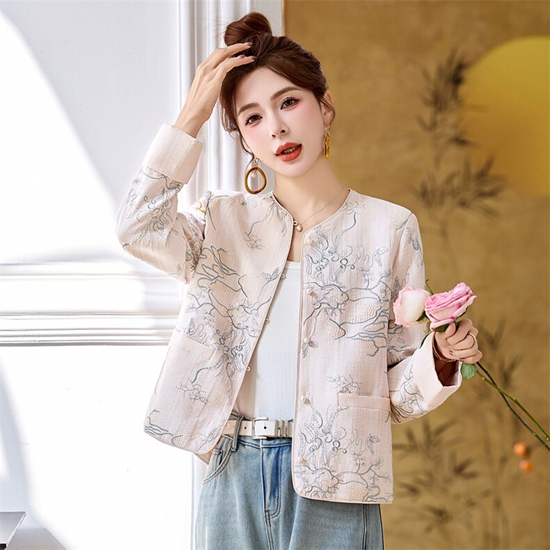 新中式刺绣外套女妈妈装2025年春季新款复古休闲气质优雅短款上衣,女装短外套,润尚靓点