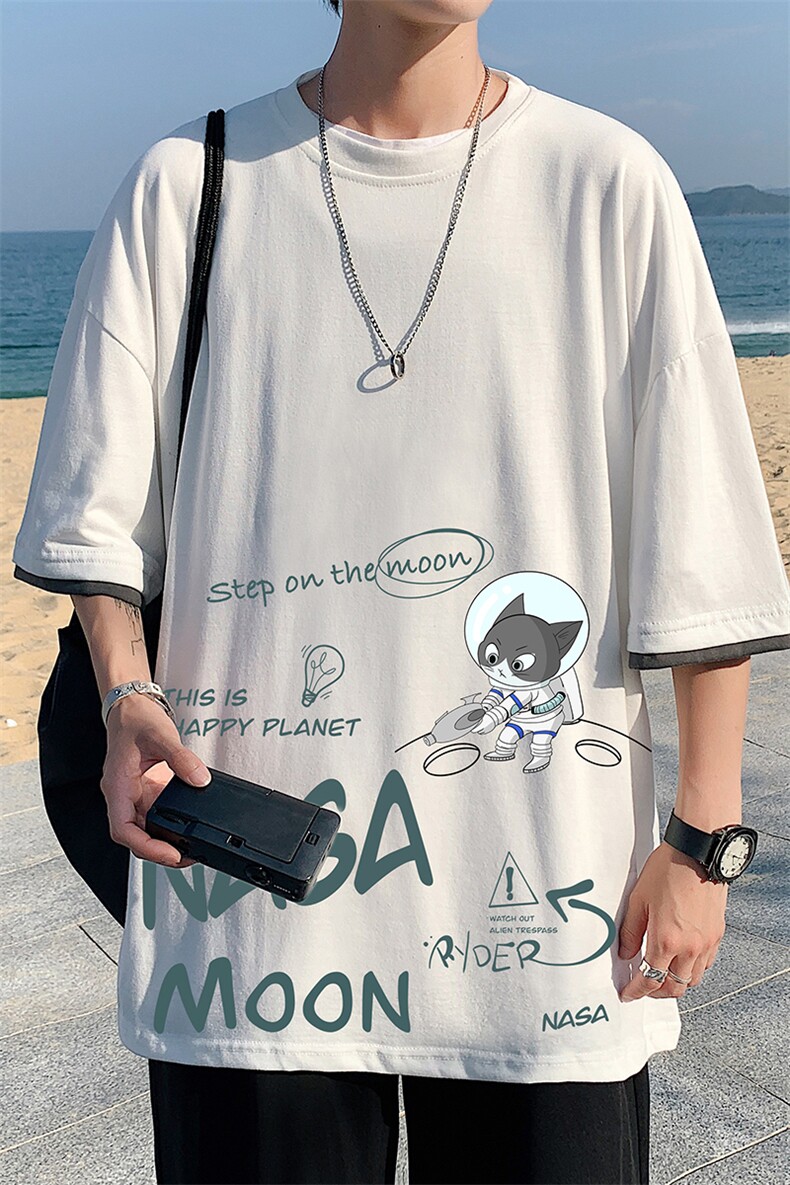 JT55187-P25nasa宇航员联名款假两件短袖t恤男大码胖子半袖体恤,男装T恤,电商A040