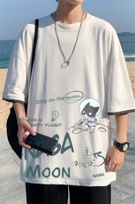 JT55187-P25nasa宇航员联名款假两件短袖t恤男大码胖子半袖体恤，男装T恤，电商A040