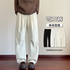 特批P32无差价2025拼接菠萝格弯刀裤休闲裤男痞帅大码阔腿裤K5651，男装休闲裤，电商A001-1