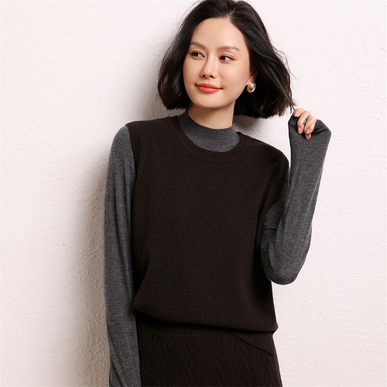 春季新款羊绒针织马甲女叠穿外搭圆领短款宽松无袖坎肩背心,女装羊绒衫,江帆羊绒