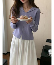 新款针织开衫女V领宽松显瘦长袖叠穿上衣，女装针织衫/毛衣，半城羊绒