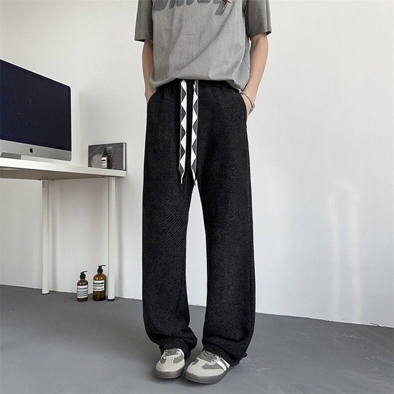 模特-美式斜条纹针织裤男宽松垂感休闲裤9001-P38，男装休闲裤，电商B380（原B361）