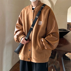 ！2025春季新款男士鹿皮绒夹克PU皮拼接棒球服外套JK191P85，男装夹克，电商B220