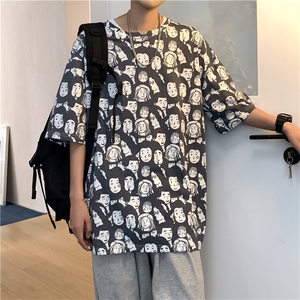 2023夏季趣味满印短袖T恤男女韩版情侣装宽松体恤上衣 T571-P33图片