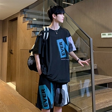 夏季冰丝高弹速干短袖短裤运动套装2406特P45控68，男装休闲套装，电商A309