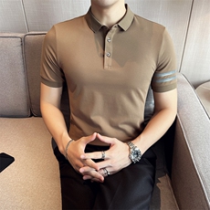主推款高级感2026夏季条纹织带设计短袖翻领Polo衫轻奢T0251-P48，男装T恤，电商D342