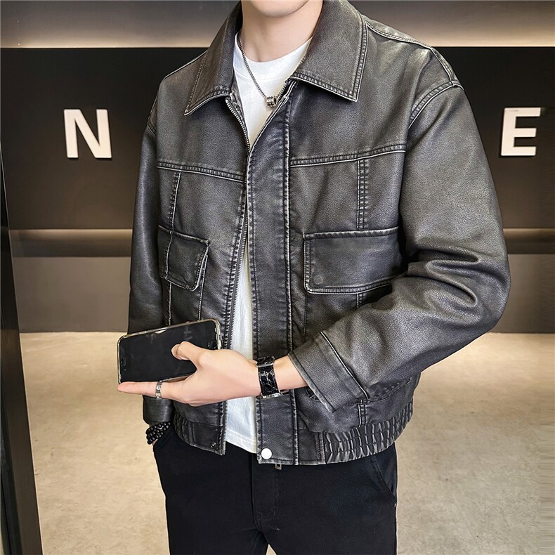 2026新款春季美式皮衣外套男复古水洗做旧皮夹克A313-8850-P145，男装夹克，电商A313