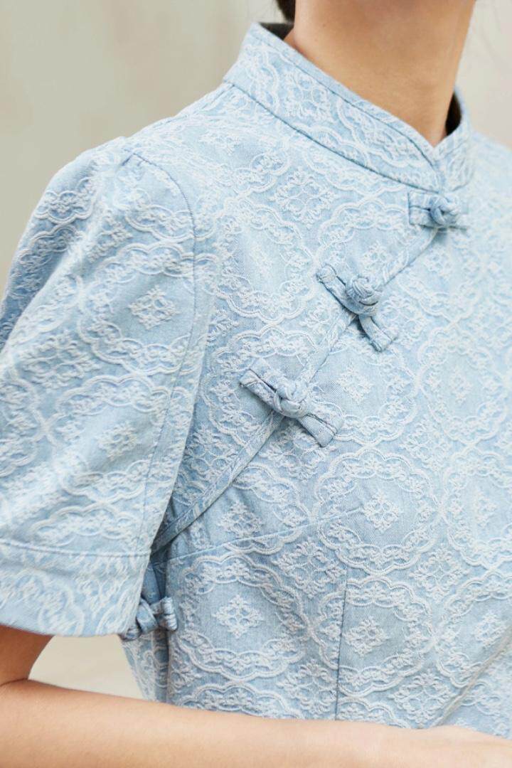 现货夏季新款复古盘扣显瘦连衣裙，女装连衣裙，觅处