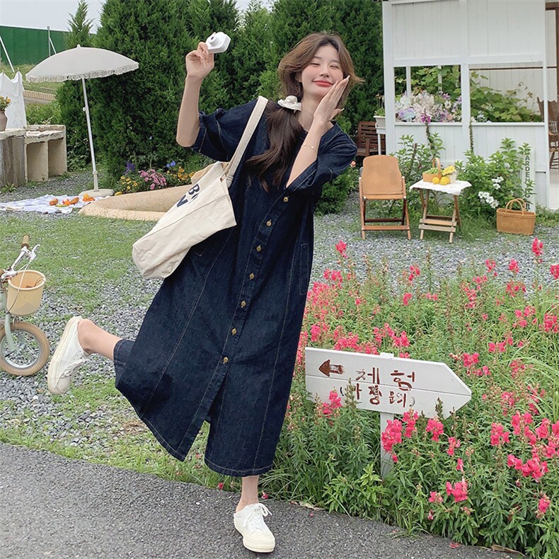 盐系气质时尚牛仔连衣裙女2025夏季新款韩版减龄宽松显瘦衬衫裙子图片