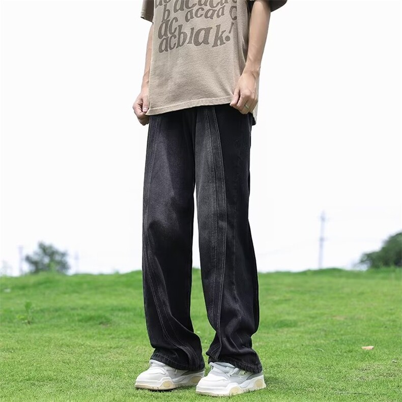 美式复古ins高级感拼接夏秋牛仔裤男宽松高街阔腿垂感K122-P48,男装牛仔裤,星座1109-3