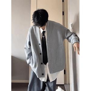 A107-P49日系春秋款简约风纯色华夫格针织开衫男女休闲百搭外套,女装短外套,电商B323A