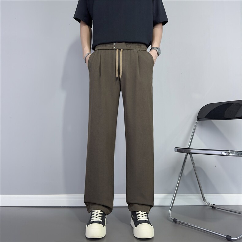 轻熟风夏季凉感男款裤子阔腿裤男裤男生休闲直筒长裤系绳西装裤男，男装西服套装，星座410-7