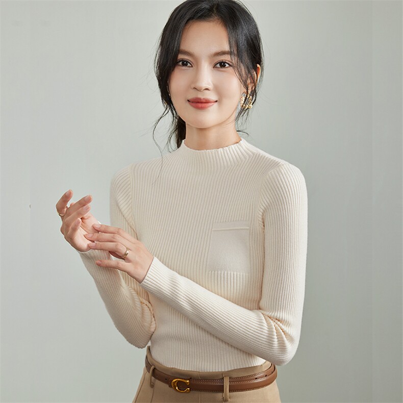 法式针织衫女2025秋冬新款半高领修身保暖长袖内搭打底毛衣上衣,针织衫/毛衣,硕诚羊绒