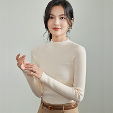 法式针织衫女2025秋冬新款半高领修身保暖长袖内搭打底毛衣上衣，女装针织衫/毛衣，硕诚羊绒