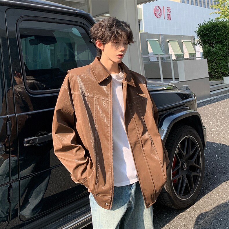 现货不缺货假两件皮衣美式水洗皮夹克外套1209-1-JK17-P108，男装夹克，星座1209-1