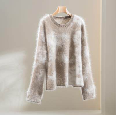 2025秋冬百搭时尚简约圆领拼色羊绒衫，女装羊绒衫，伊纯羊绒