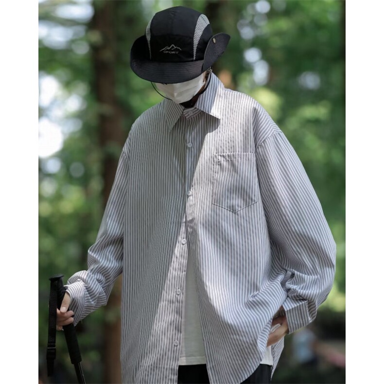 早秋日系条纹长袖衬衫男士衬衣宽松潮牌痞帅休闲外套CS05-P30,男装衬衫,星座1001-1