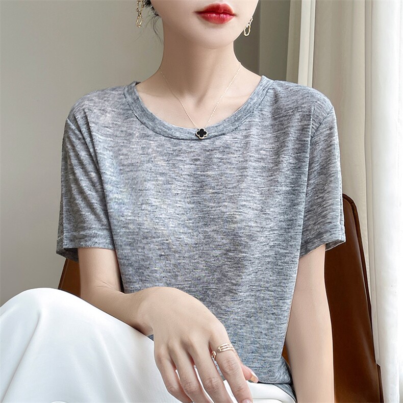 复古扎染印花短袖女t恤夏2025新款宽松显瘦薄款设计感桑蚕丝上衣,女装T恤,暖圣羊羊绒