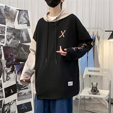7XL-M码 港风连帽卫衣男2023秋季新款加肥加大码拼色长袖上衣控79图片