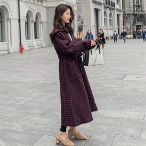 现货8511B-801  2020冬季新款中长款千鸟格毛呢外套女图片