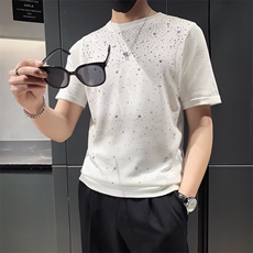男装烫钻短袖毛衣男士羊毛衫半袖时尚针织打底衫丝光棉烫钻M868，男装针织衫/毛衣，星座1116A-2（原606A-1）
