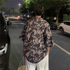 夏季新款男垂感卡通印花短袖情侣冰丝衬衫A061-X5513-P35，男装衬衫，电商A061