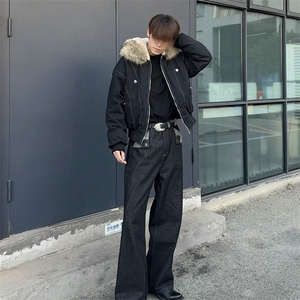 现货重磅boxy短款棉衣座山雕大毛毛领男女棉服水洗工装厚外套