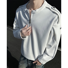 405A高街美式领口拉链金属扣装饰长袖T恤CT2469-P45控68，男装T恤，星座405A