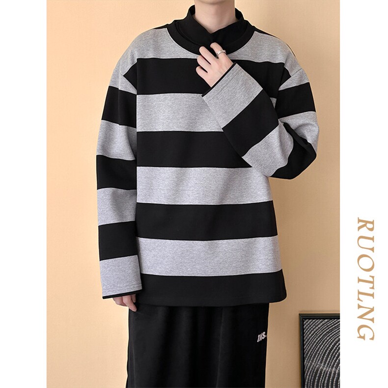 春秋现货高品质潮牌卫衣98.4%棉粉色条纹上衣宽松A351-AW2514-P75，男装卫衣，电商A351