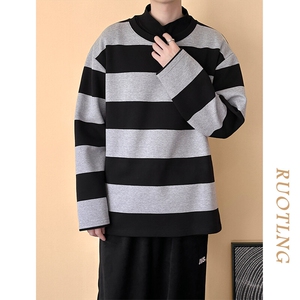 春秋现货高品质潮牌卫衣98.4%棉粉色条纹上衣宽松A351-AW2514-P75图片