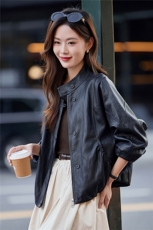 短款皮衣外套女款春秋2025新款韩系休闲复古简约显瘦百搭夹克上衣，女装短外套，靓衣阁