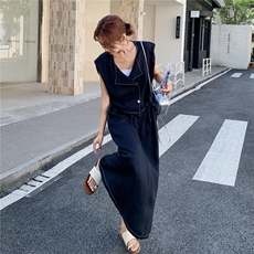 藏青色显瘦气质马甲时尚套装女夏季新款设计感小个子半身裙两件套，女装套装/套裙，2C212