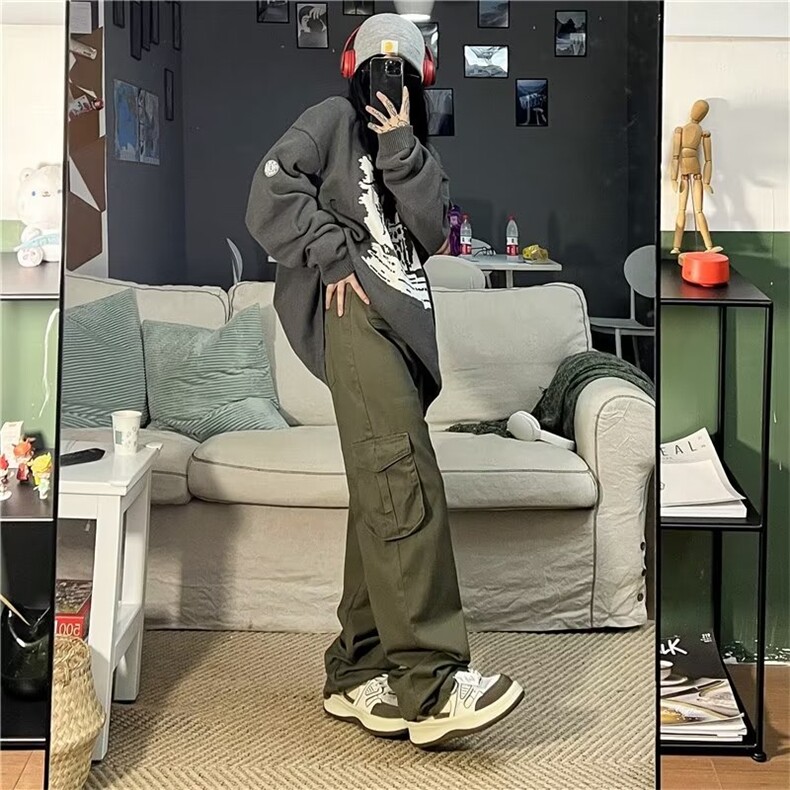 直筒工装裤牛仔秋季新款宽松显瘦阔腿裤美式复古休闲裤G207P45,男装休闲裤,星座1116-2