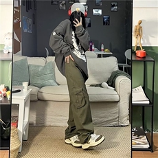 直筒工装裤牛仔秋季新款宽松显瘦阔腿裤美式复古休闲裤G207P45，男装休闲裤，星座1116-2