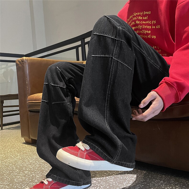 纯色牛仔裤裤腿打褶设计修身微喇版型男女同款8930P48，男装牛仔裤，星座902A