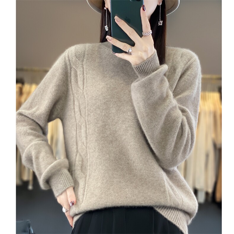 百搭半高领羊毛衫女秋冬新款加厚保暖毛衣宽松显瘦针织衫,女装羊毛衫,九嘉羊绒