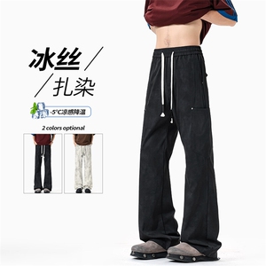 特批P36无差价夏季扎染拼接大口袋凉感休闲冰丝大码微喇裤男K5922图片
