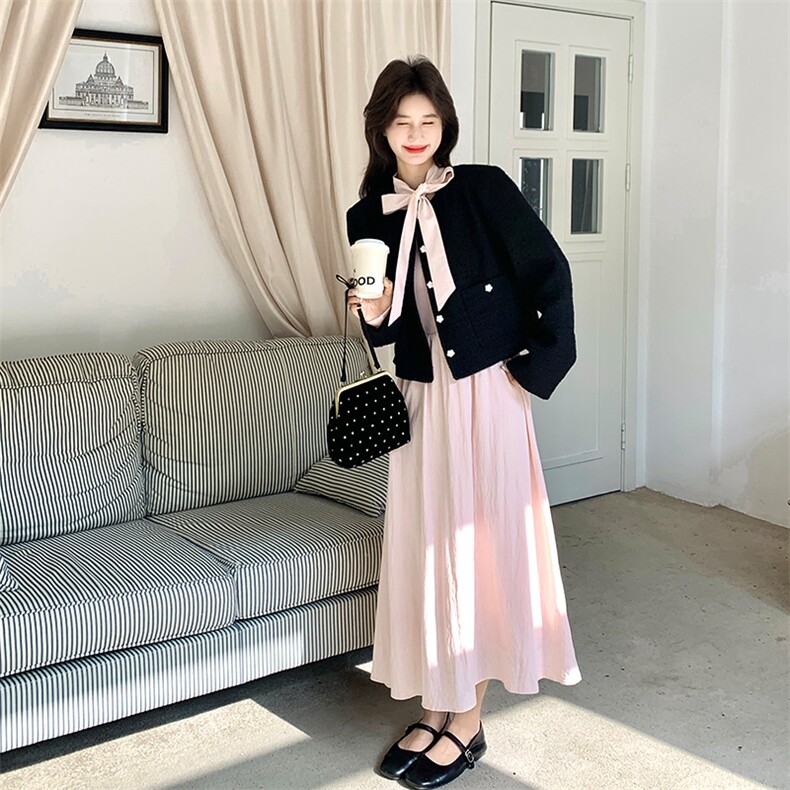 新款黑色小香风外套2609-外套P165-K268连衣裙P145-K218,女装短外套,2C007