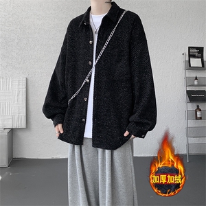 加绒衬衫男冬季新款港风宽松大码加厚小香风长袖衬衣JR70-P49图片