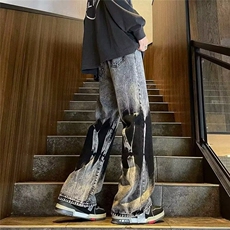 高街扎染渐变牛仔裤男士做旧水洗阔腿直筒裤NA829-P50，男装牛仔裤，星座208-5