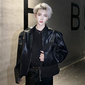 （自家图）小众pu皮拼接机车服皮夹克皮衣2612-P80 裤子货号2611图片