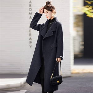 美拉德双面羊绒大衣女中长款2023冬新款立领本命年红色羊毛呢外套图片