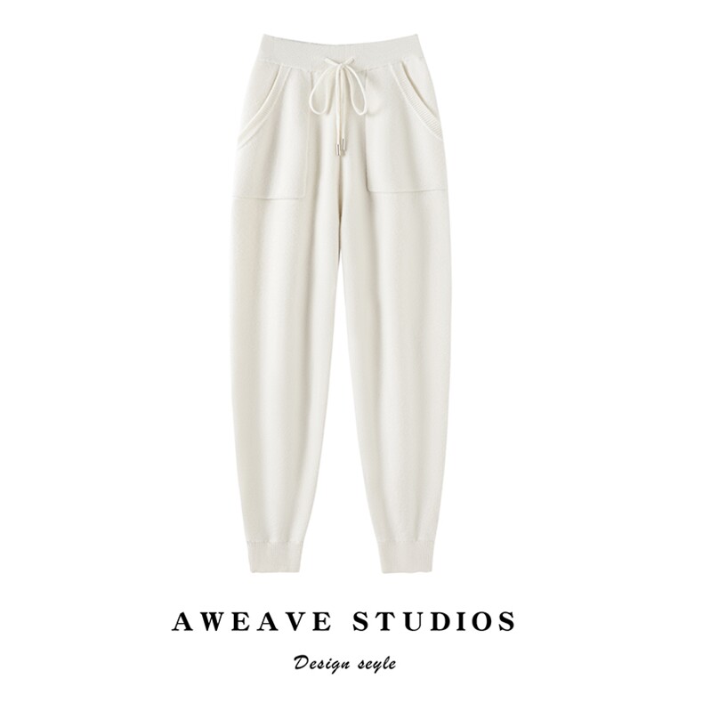 2024秋冬新款山羊绒十二针纯色抽绳口袋羊绒休闲裤，女装休闲裤，咔绒特