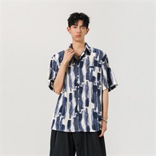 1冰丝扎染面料聚酯纤维M-5XL大码短袖衬衫男DCS78033P35控58，男装T恤，星座226-2