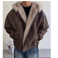 美式复古毛领座山雕棉服男款秋冬季重磅皮毛一体夹克外套，男装夹克，星座506A