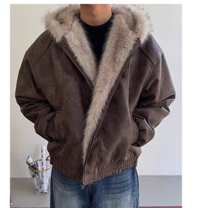 美式复古毛领座山雕棉服男款秋冬季重磅皮毛一体夹克外套图片